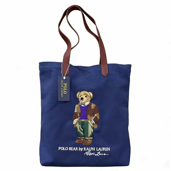 Polo Ralph Lauren Handbags - Polo by Ralph Lauren Navy Tote Bag Bear Embroidered